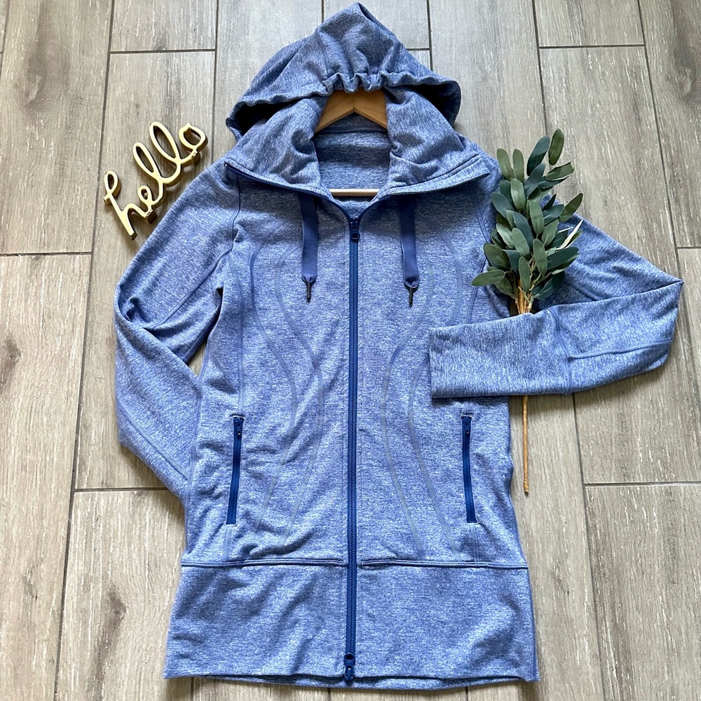 lululemon Stride Jacket Heathered Royalty Purple Blue Hood long fitted scuba